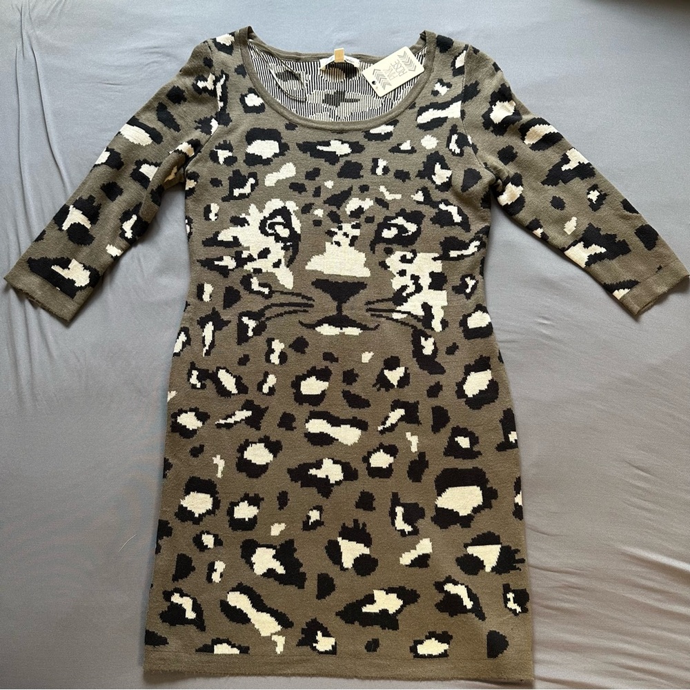 NWT Taupe Animal Print Sweater Dress